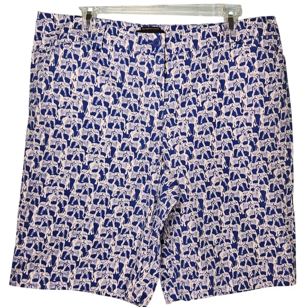 Talbots The Perfect Short Blue White Elephant Novelty Print Chino Shorts Size 12